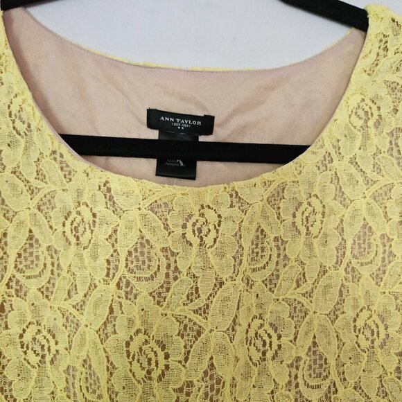 Ann Taylor Tank Top SMALL Lace Sleeveless Lined Shirt Yellow Scoop Neck  NWT - Picture 3 of 8